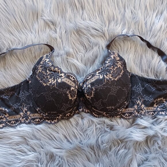 High support vintage-inspired brown and gold lace bra - Picture 2 of 4